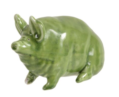 A Wemyss piglet, circa 1900, with green glaze, impressed mark 'WEMYYS WARE R  A Wemyss piglet, circa 1900,   with green glaze
