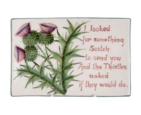 A small Wemyss Thistle tray, circa 1900 , inscribed  A small Wemyss Thistle tray, circa 1900  , inscribed 'I looked for somet