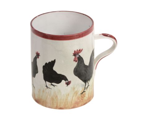 A Wemyss tankard, circa 1890, painted with a black cockerel surveying his...  A Wemyss tankard, circa 1890,   painted with a 