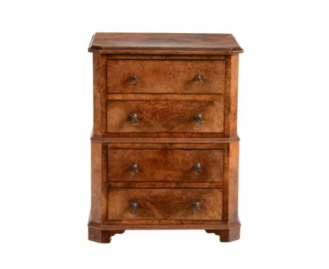 A miniature walnut chest on chest in George III style  A miniature walnut chest on chest in George III style,   elements 19th