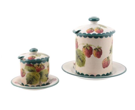 A Wemyss preserve jar and cover, circa 1900, pianted with strawberries, 11  A Wemyss preserve jar and cover, circa 1900,   pi
