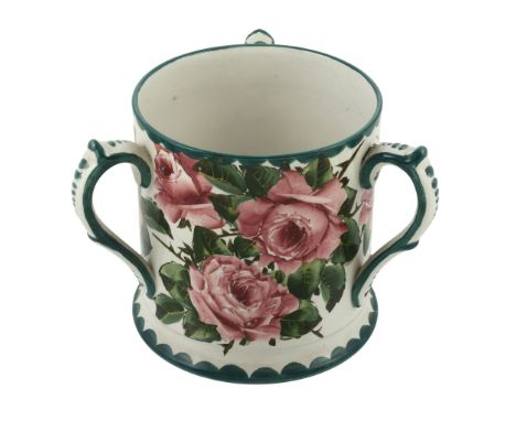 A Wemyss medium tyg or loving cup, circa 1900 , painted with pink roses  A Wemyss medium tyg or loving cup, circa 1900  , pai