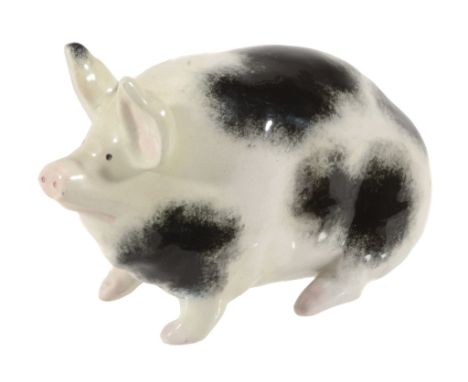 A small Wemyss black and white piglet, circa 1900, impressed 'WEMYYS WARE R  A small Wemyss black and white piglet, circa 190