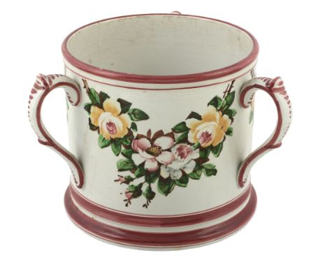 A large Wemyss three-handled loving cup or tyg, circa 1890-1900  A large Wemyss three-handled loving cup or tyg,   circa 1890