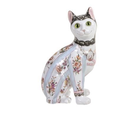 A rare Emile Galle faience cat, circa 1880, in seated pose  A rare Emile Galle faience cat, circa 1880,   in seated pose, the