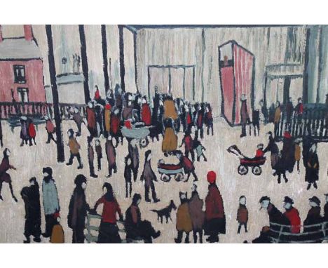 AFTER L S LOWRY
STREET SCENE WITH FIGURES
oil on board, unsigned
51cm x 41cm
Unframed