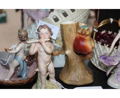 MINTONS POT POURRI 
with bird mounts also a biscuit figure of a nautical boy and four other china figures (6) 