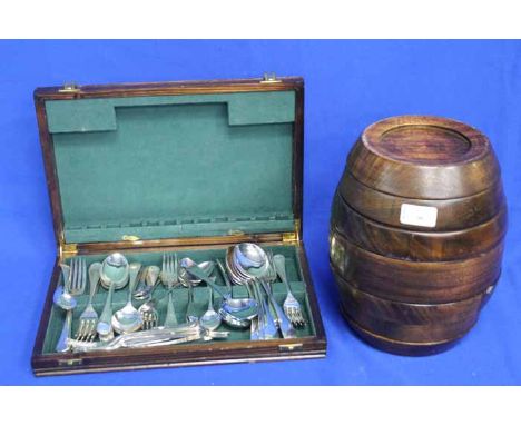 REMY MARTIN COGNAC 'THE BARREL GAME COLLECTION'
together with a canteen of silver plated flatware contained within an oak cas