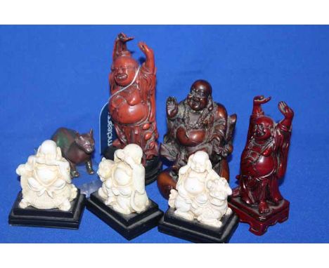 LOT OF SIX BUDHA FIGURES
along with an ivorine figure of a dragon and a cat figure (7)
