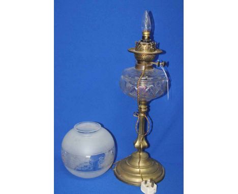 BRASS AND CUT GLASS OIL LAMP
converted for electricity 