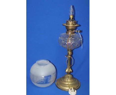 BRASS AND CUT GLASS OIL LAMP
converted for electricity 