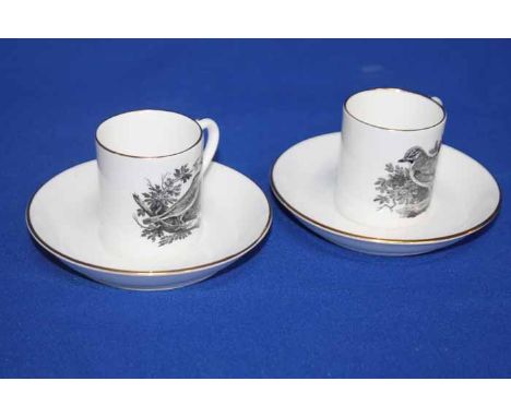 CROWN STAFFORDSHIRE PART COFFEE SET WITH DECORATION AFTER THOMAS BEWICK
including 'The Ring Dove', 'The Roller', 'The Yellow 