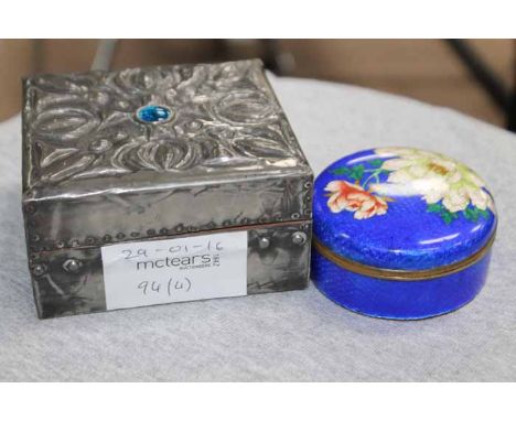 VINTAGE BLACK AND GILT PAINTED BLACK METAL BOX
with key and pull out metal tray with three compartments; together with a smal