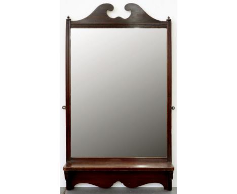 A MAHOGANY DRESSING MIRROR WITH SHELF, 48CM W