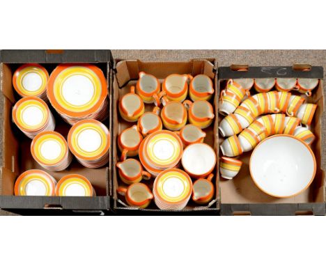 AN EXTENSIVE GROUP OF A. E. GRAY AND CO BANDED EARTHENWARE, C1935, PRINCIPALLY COMPRISING CUPS, SAUCERS, PLATES AND JUGS AND 