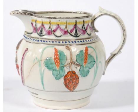 ARTHUR WELSLY 1ST DUKE OF WELLINGTON. A RARE COMMEMORATIVE SILVER LUSTRE PEARLWARE JUG MOULDED WITH PORTRAIT FLANKED BY HOPS 