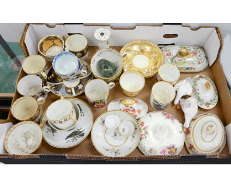 A STUDY COLLECTION OF EARLY 19TH CENTURY ENGLISH TEA WARE TO INCLUDE COFFEE CANS AND CUPS AND CONTEMPORARY AND PORCELAIN, SUC