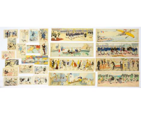 A COLLECTION OF FRENCH POSTERS BY H. GERVESE, HUMOROUS MILITARY SUBJECTS AND EIGHT LARGER SIMILAR LITHOGRAPH PANNEAUX BY THE 