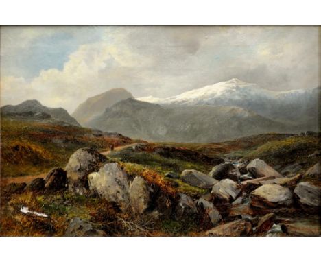 DAVID BATES, THE FIRST SNOW, SIGNED AND DATED 1875, TWICE SIGNED AND DATED AGAIN, INSCRIBED WITH THE TITLE AND "RETOUCHED 189