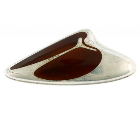 GEORG JENSEN. A SILVER AND ENAMEL BROOCH 314, DESIGNED BY HENNING KOPPEL, MAKER'S AND DESIGNER'S MARKS AND NUMBER, IMPORT MAR
