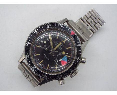 A vintage stainless steel cased Ollech & Wajs Precision Chronographe, case back marked 2944, case diameter approximately 38mm