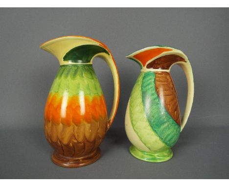 Two Myott, Art Deco, Chicken Neck jugs, each with British American Glass Co Ltd backstamps, the larger stamped 9817, the othe
