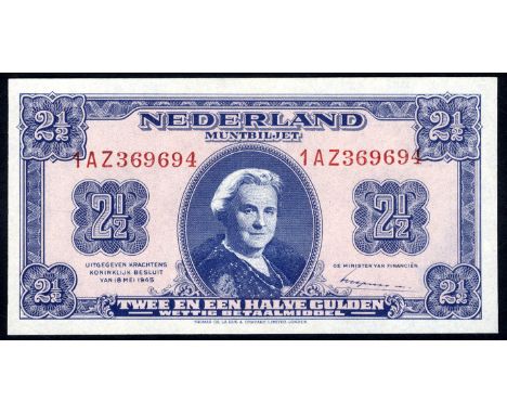 Netherlands AV 13.1c.1 PL 16.c1 P 71 Ministerie van Financiën 2½ Gulden 18 May 1945. Portrait of Queen Wilhelmina at center o