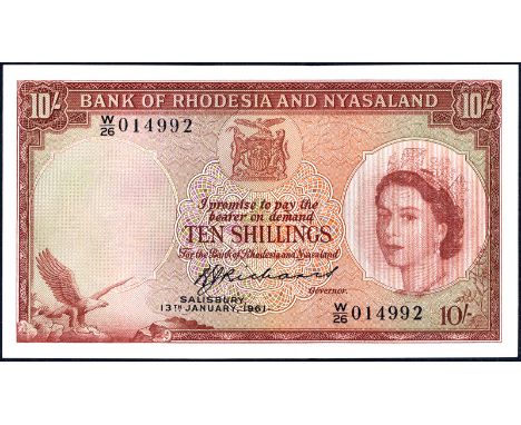 Rhodesia & Nyasaland P 20b Linzmayer B101b26 Bank of Rhodesia and Nyasaland 10 Shillings 13 January 1961. Fish eagle at lower