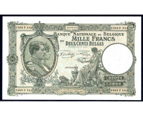 Belgium NBBB-98b P 110 Banque Nationale de Belgique1000 Francs - 200 Belgas 19 April 1943. Portrait of King Albert and Queen 
