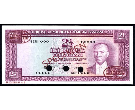 Turkey P 153s Linzmayer B234as2 Central Bank of Turkey 2½ Lira L.1930 (1960) SPECIMEN. Portrait of Atatürk at right on front.