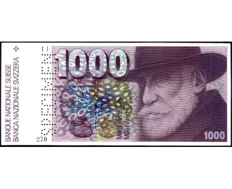 Switzerland P 59s Banque Nationale Suisse1000 Franken (1977-93) SPECIMEN. Portrait of Auguste Forel at right on front. Ants a