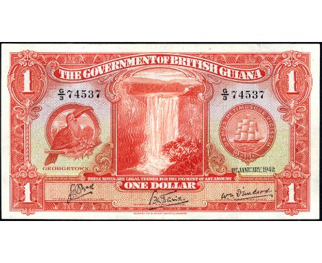 British Guiana P 12c Linzmayer B107c The Government of British Guiana  1 Dollar 1 January 1942. Toucan bird on branch at left