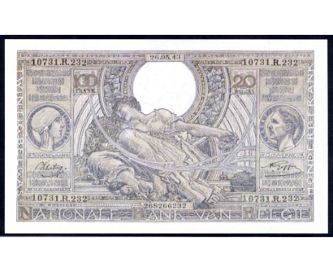 Belgium NBBB-60 P 112 Banque Nationale de Belgique 100 Francs - 20 Belgas 26 May 1943. Portrait of Queen Elisabeth at left al