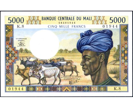 Mali P 14e Linzmayer B204e Leclerc/Kolsky 421 Banque Centrale du Mali5000 Francs (1972-84). Cattle at lower left Fulani herds