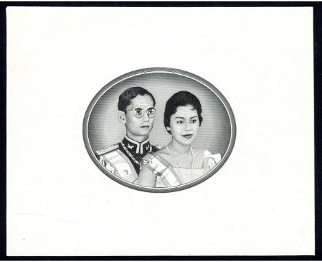 Thailand P NL Government of Thailand PROOF ENGRAVING. Portrait of King Rama IX and Queen Sirikit at center on front.  UNC