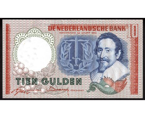 Netherlands AV 36.1b PL45.c P 85 De Nederlandsche Bank 10 Gulden 23 March 1953. Portrait of Hugo de Groot at right on front. 