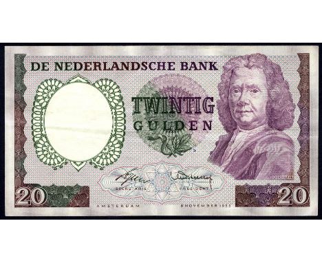 Netherlands AV 43.1 P 86 De Nederlandsche Bank 20 Gulden 8 November 1955. Portrait of Herman Boerhaave at right on front. Sna