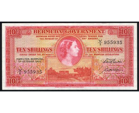 Bermuda P 19c Linzmayer 120c Bermuda Government 10 Shillings 1 October 1966. Portrait of Queen Elisabeth II at center Gate's 