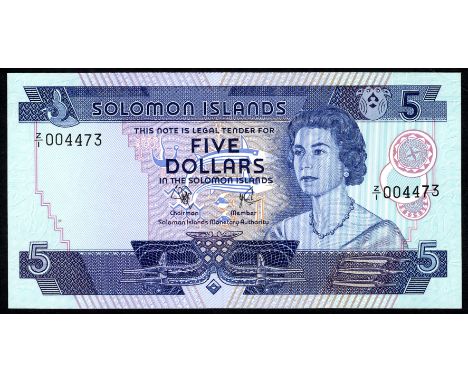 Solomon Islands P 6ar Linzmayer B102ar MWR RB1 Solomon Islands Monetary Authority 5 Dollars-1977 REPLACEMENT. Portrait of Que