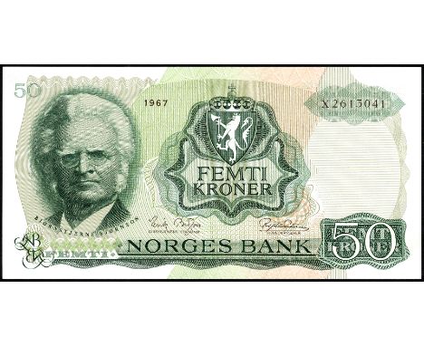 Norway P 37r Sæthre 35A MWR RE49 Norges Bank 50 Kroner1967 REPLACEMENT. Portrait of Bjørnstjerne Björnson at left coat of arm