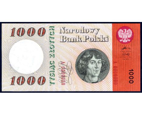 Poland P 141s Linzmayer B831s Milczak 141AWb Narodowy Bank Polski1000 Zlotych 24 May 1962 SPECIMEN. Portrait of Copernicus at