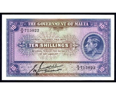 Malta P 19 Linzmayer B118a The Government of Malta 10 Shillings (1940). Portrait of King George VI at right on front. Signatu