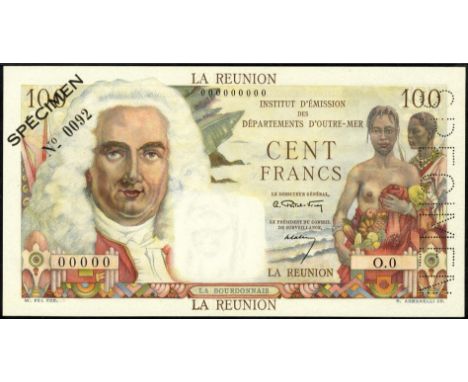 Reunion P 45s Institut d'Émission des Départements d'Outre-Mer La Reunion 100 Francs-1947 SPECIMEN. Portrait of La Bourdonnai