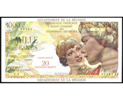 Reunion P 55b Institut d'Émission des Départements d'Outre-Mer Département de la Réunion 20 Nouveaux Francs on 1000 Francs (1