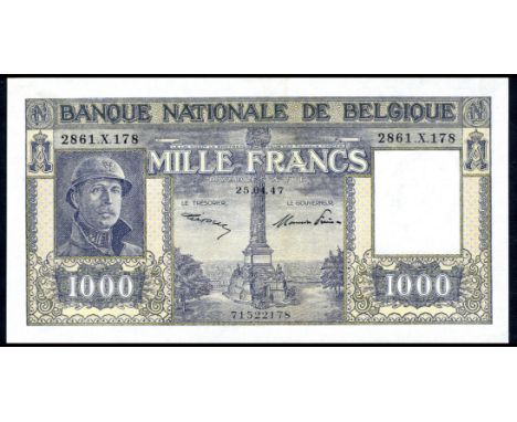 Belgium NBBB-101c P 128c Banque Nationale de Belgique1000 Francs 25 April 1947. Portrait of King Albert I wearing steel helme