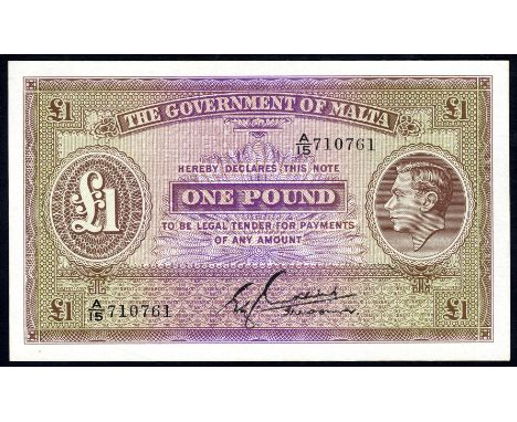 Malta P 20b Linzmayer B119b The Government of Malta 1 Pound (1940). Portrait of King George VI at right on front. Signature C