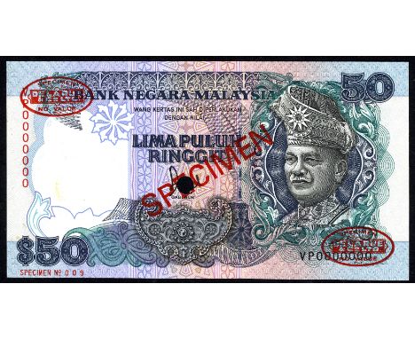 Malaysia P 31s Linzmayer B131as1 Bank Negara Malaysia 50 Ringgit-1987 SPECIMEN. Portrait of Tuanku Abdul Rahman at right on f
