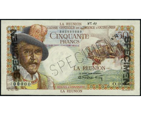 Reunion P 44s Caisse Centrale de la France d'Outre-Mer La Reunion 50 Francs-1947 SPECIMEN. Portrait of B d'Esnambuc at left s