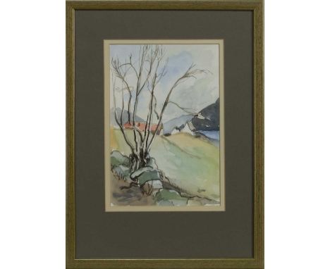 * WENDY WOOD (SCOTTISH 1892 - 1981),WOODLAND LANDSCAPEwatercolour on paper, signedimage size 22.5cm x 14.5cm, overall size 37