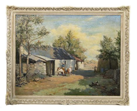 CHARLES R DOWELL RSW (SCOTTISH 1876 - 1935),FARMSTEAD SCENEoil on canvas, signedimage size 70cm x 90cm, overall size 85cm x 1